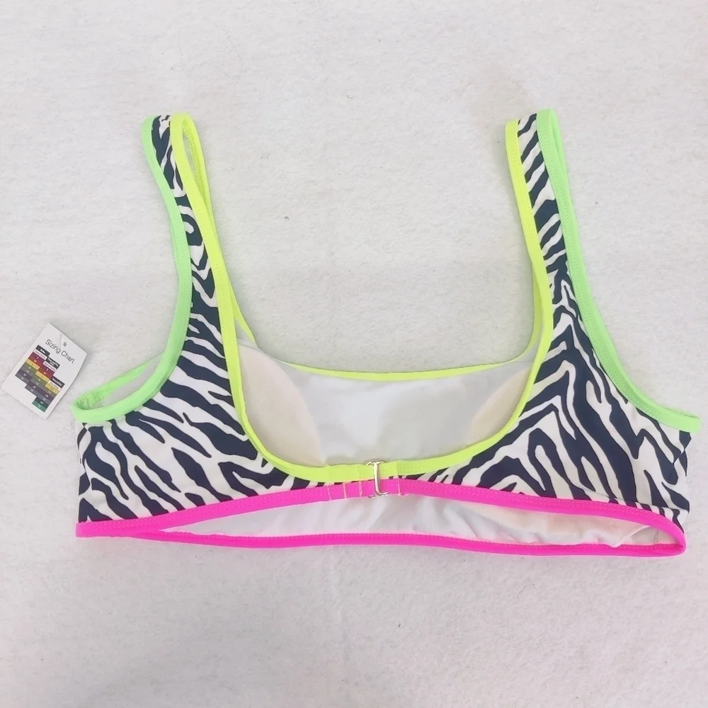 No Boundaries Zebra Print Bikini Top Tank Girls XL  Women's XS Neon Pink Green